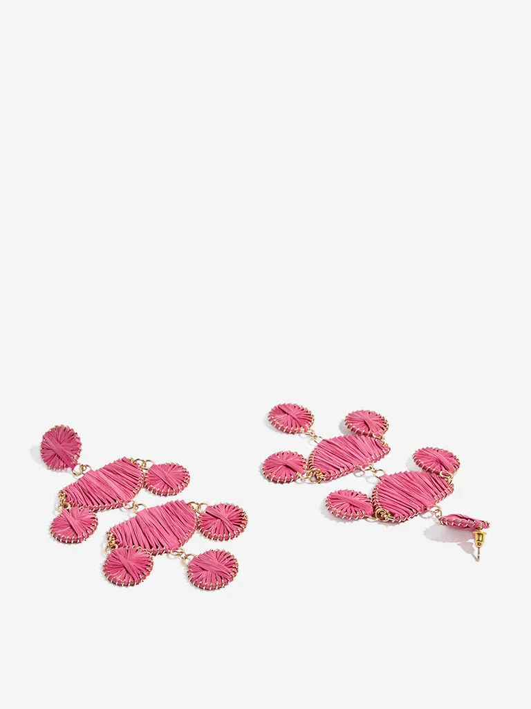 Westside Accessories Pink Tiered Raffia Dangler Earrings
