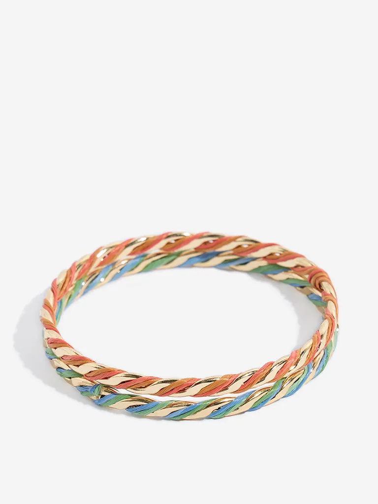 Westside Accessories Red Threadwork Wrap Bangle Set - Pack of 2