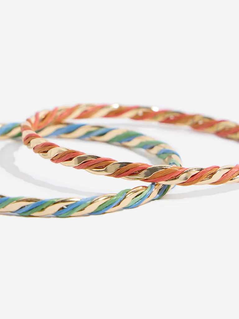 Westside Accessories Red Threadwork Wrap Bangle Set - Pack of 2