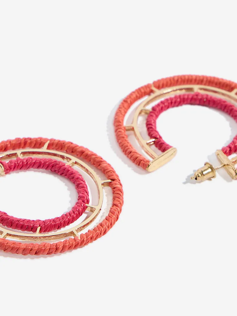 Westside Accessories Red Threadwork Wrapped Hoop Earrings