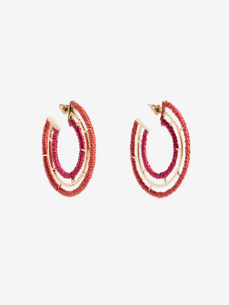 Westside Accessories Red Threadwork Wrapped Hoop Earrings
