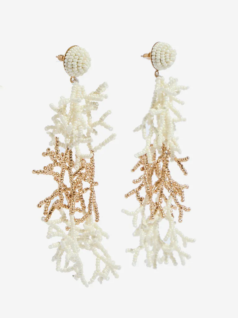 Westside Accessories White Beaded Coral-Inspired Dangler Earrings