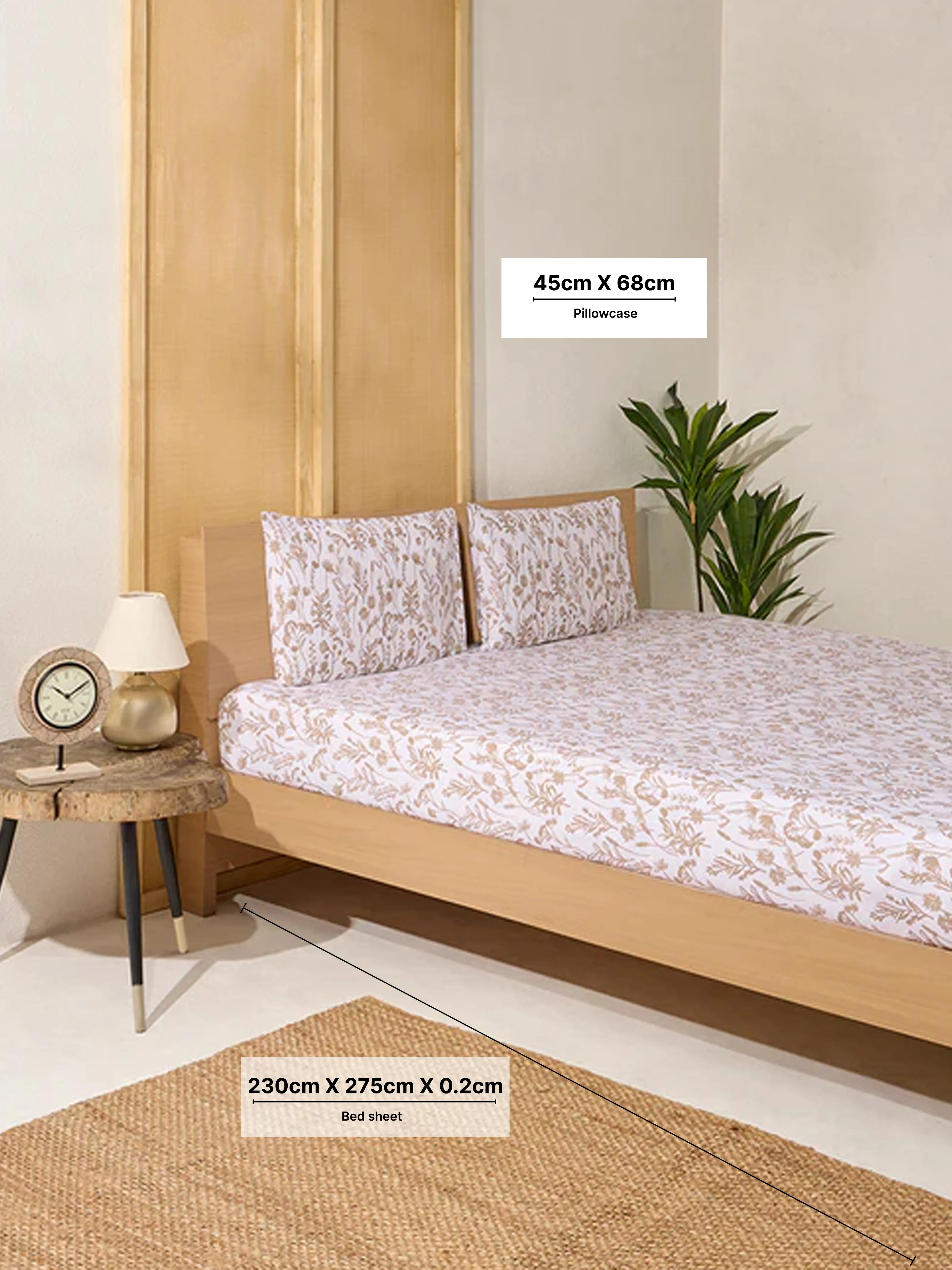 Westside Home Beige Design Queen Bed Flat Sheet and Pillowcase Set