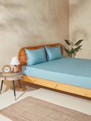 Westside Home Dusty Blue Queen Bed Fitted Sheet and Pillowcase Set