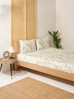 Westside Home Green Foliage Design King Bed Flat Sheet and Pillowcase Set
