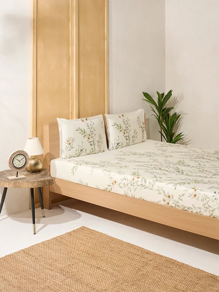 Westside Home Green Foliage Design King Bed Flat Sheet and Pillowcase Set