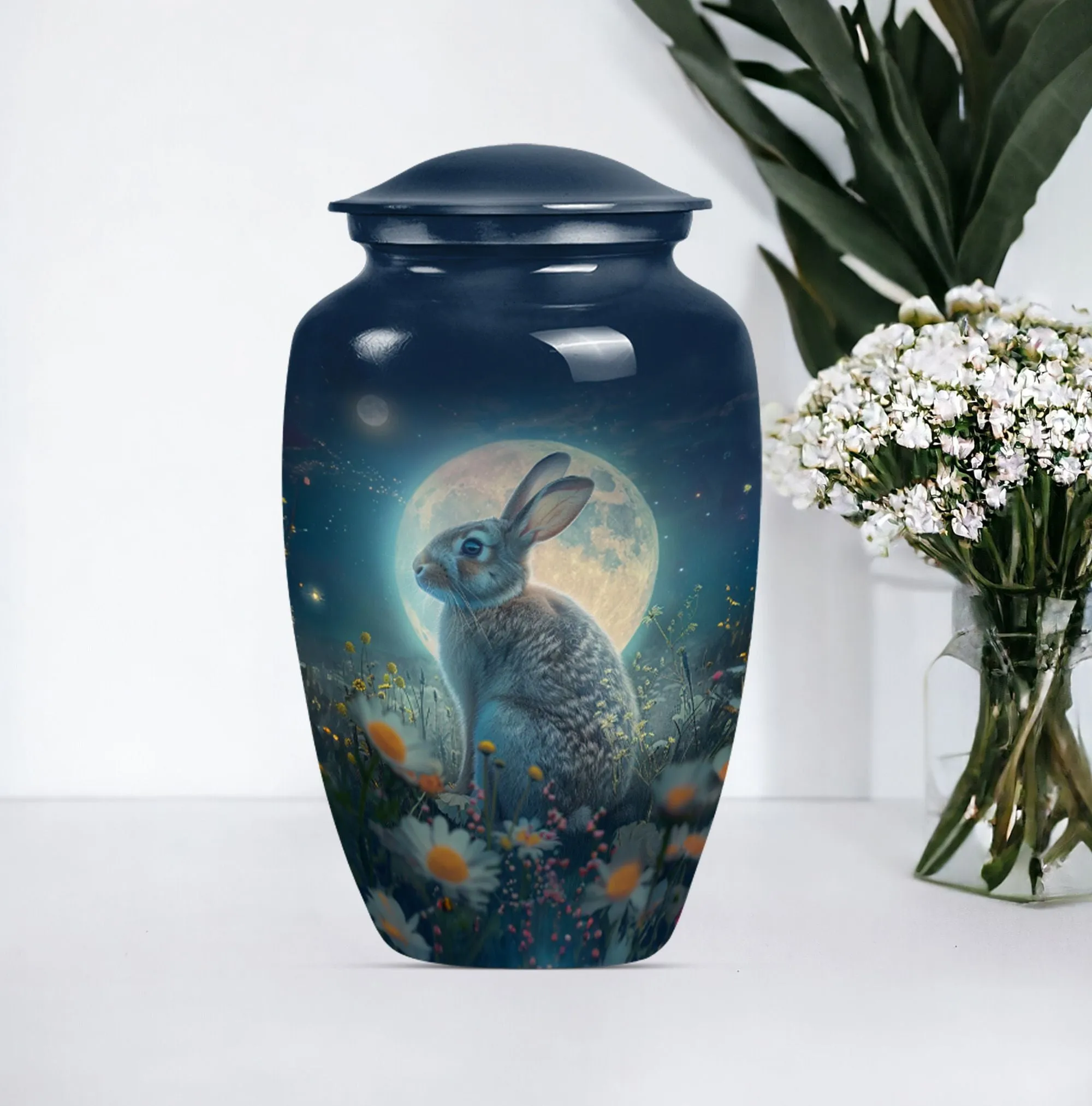 White Bunny Moon Cremation Urn | Bunny Urn For Human Remains