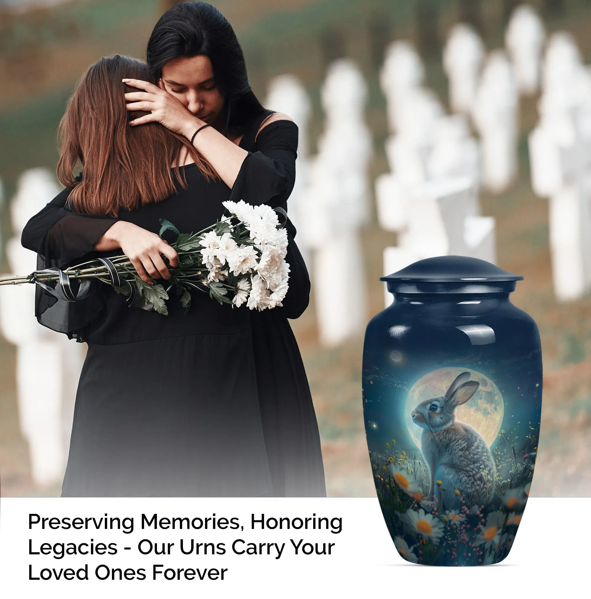 White Bunny Moon Cremation Urn | Bunny Urn For Human Remains