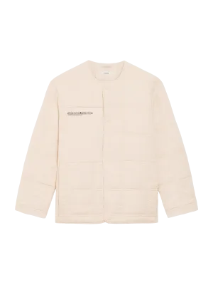 Womens Flower-Warmth Quilted Collarless Jacket—sand