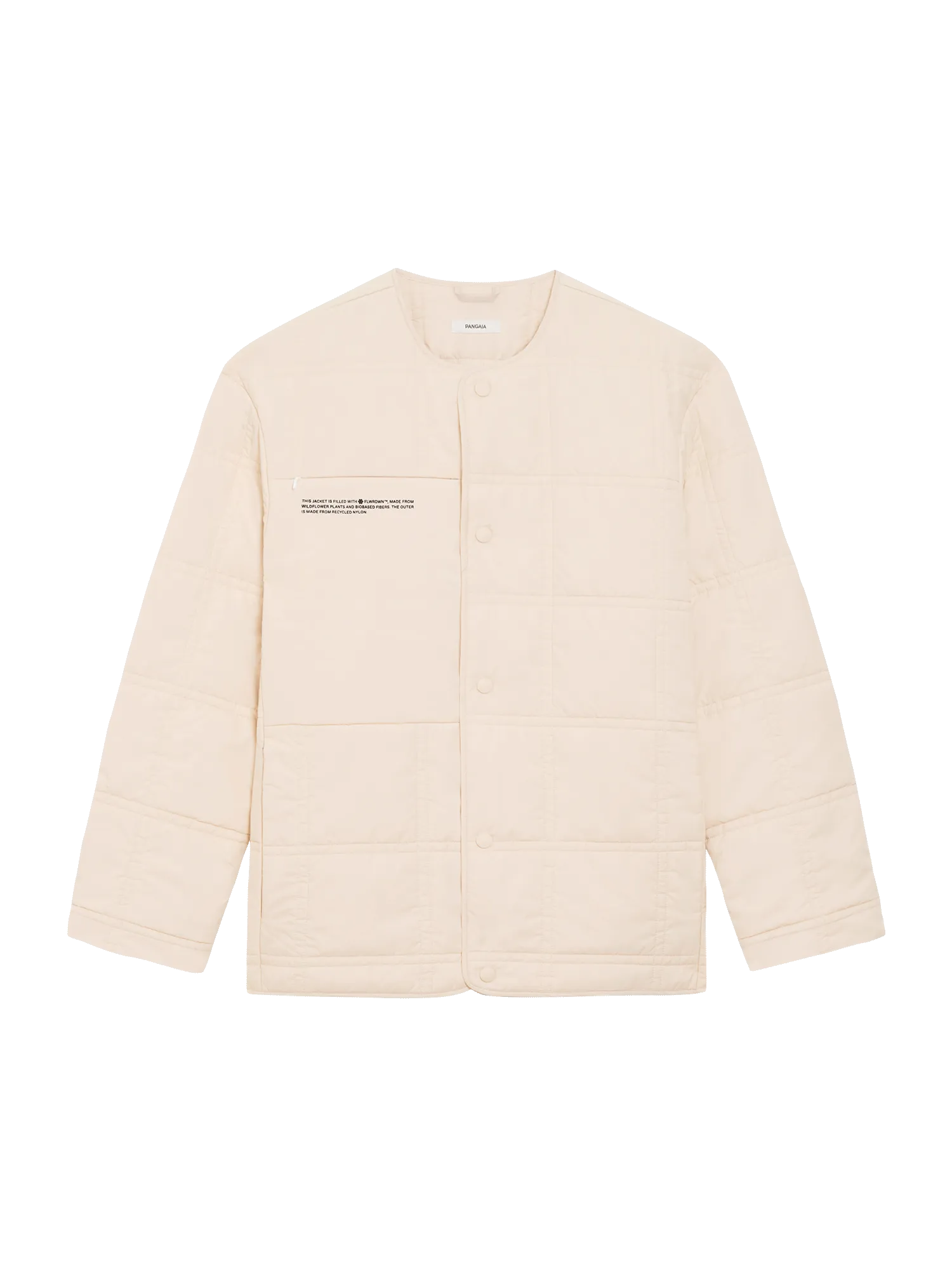 Womens Flower-Warmth Quilted Collarless Jacket—sand