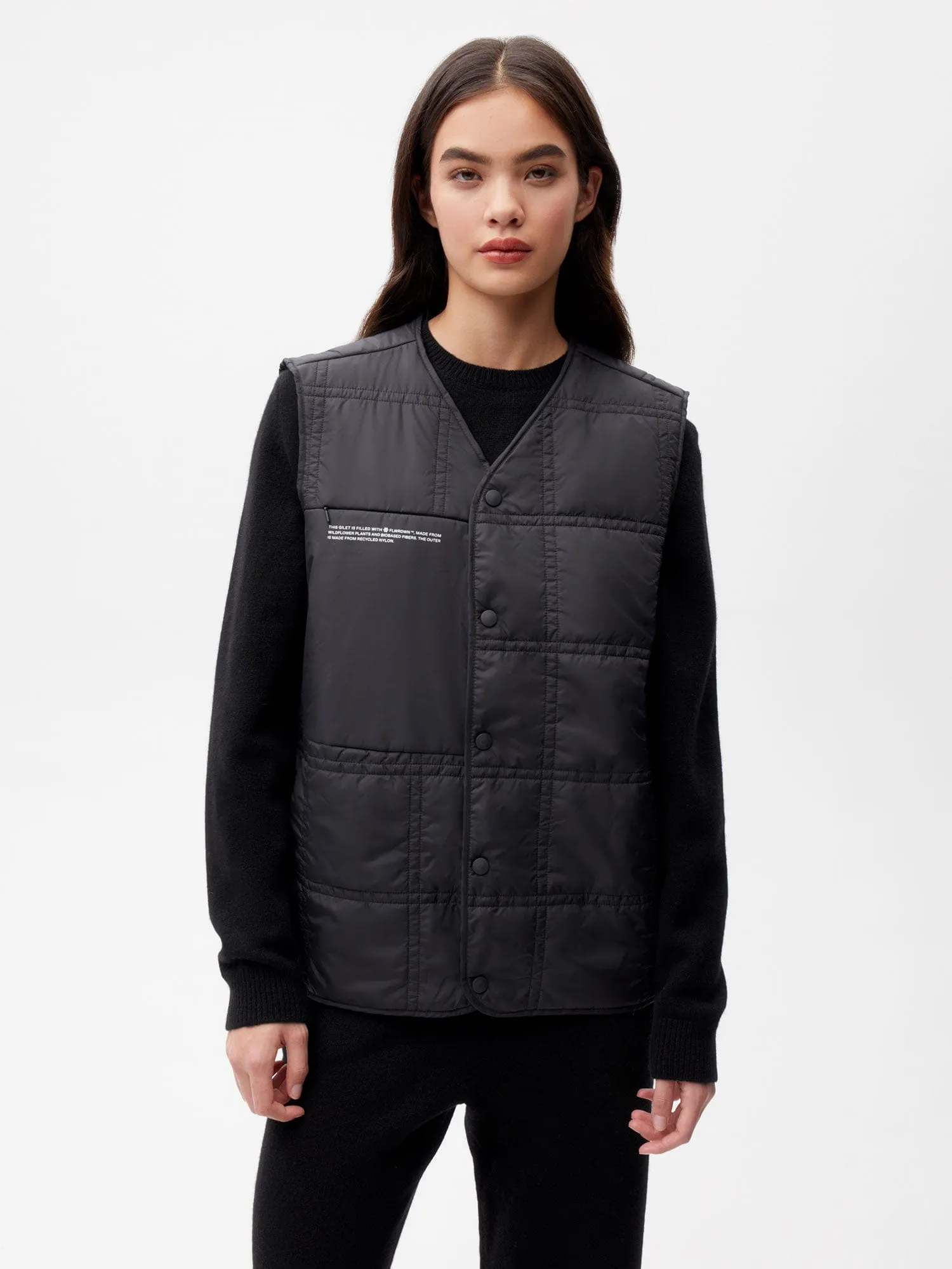 Womens Flower-Warmth Quilted Gilet—black