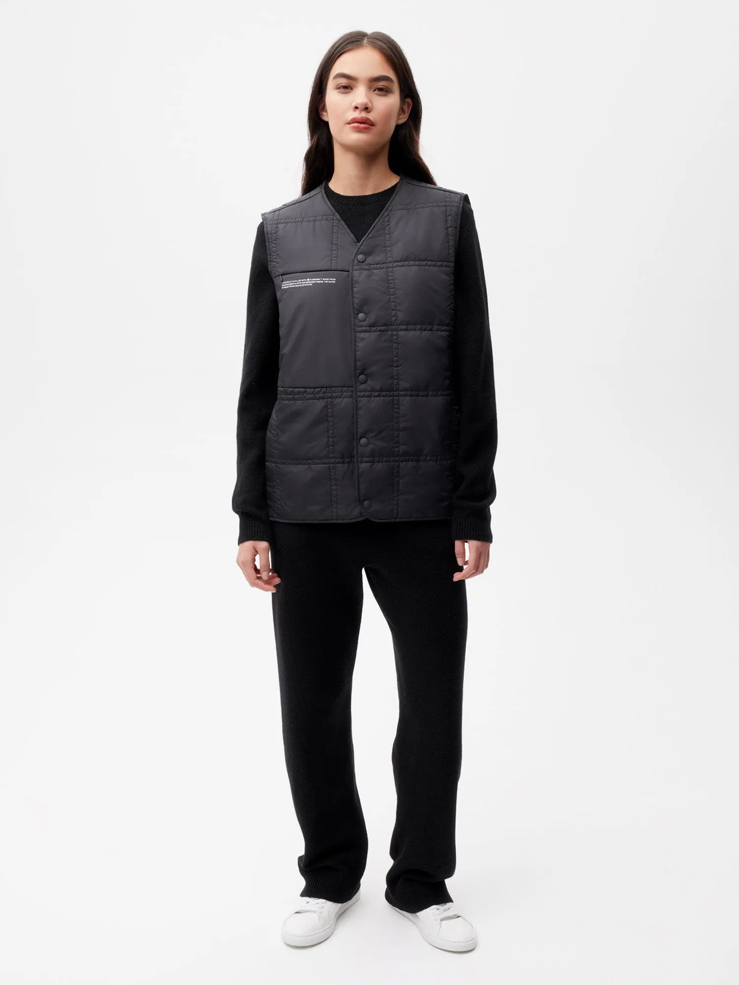 Womens Flower-Warmth Quilted Gilet—black