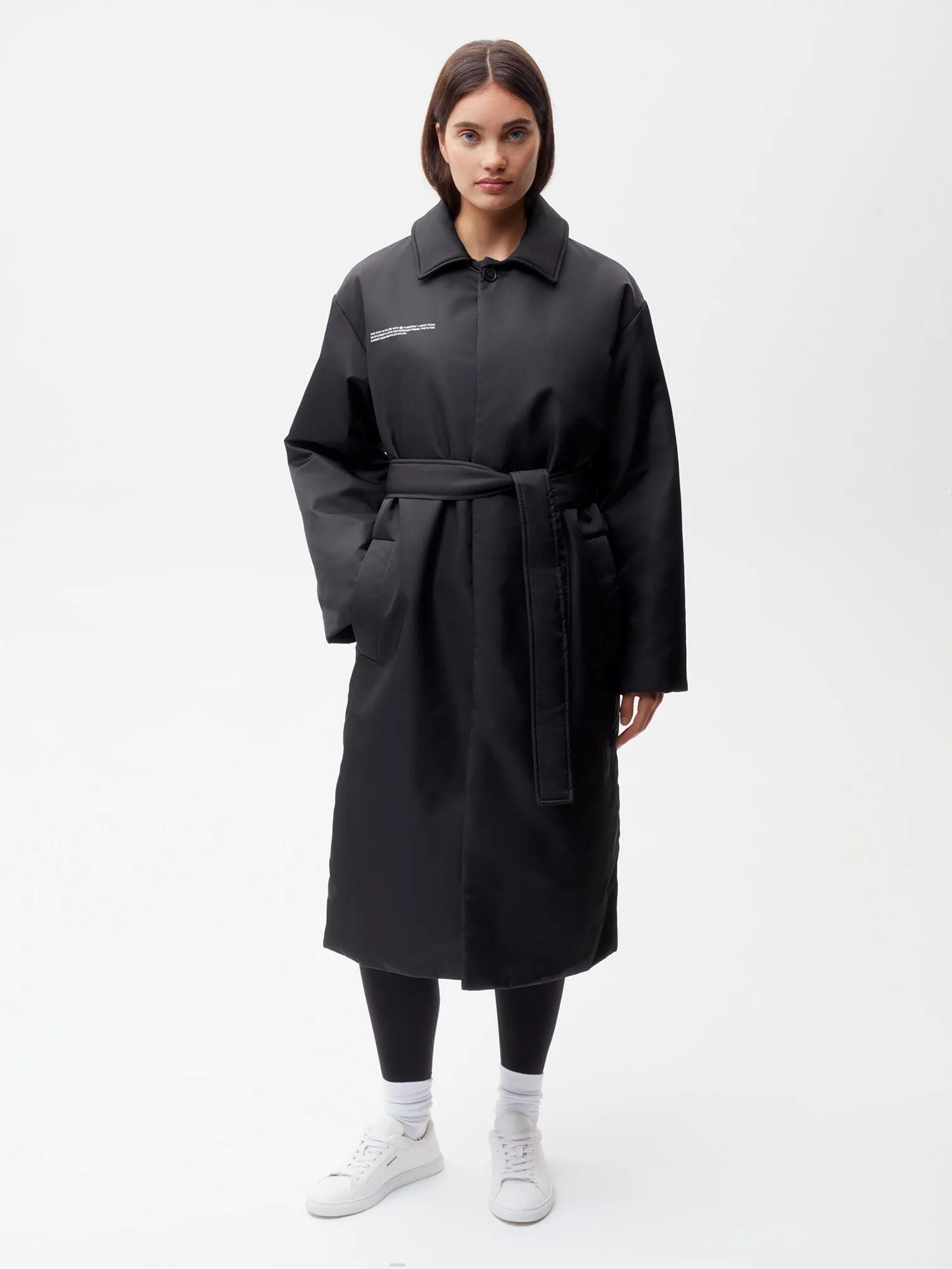 Womens Flower-Warmth Trench Coat—black