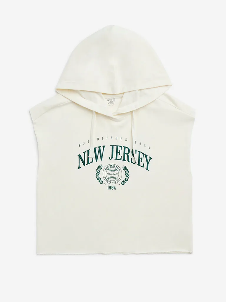 Y&F Kids Off-White Text Design Cotton Hoodie