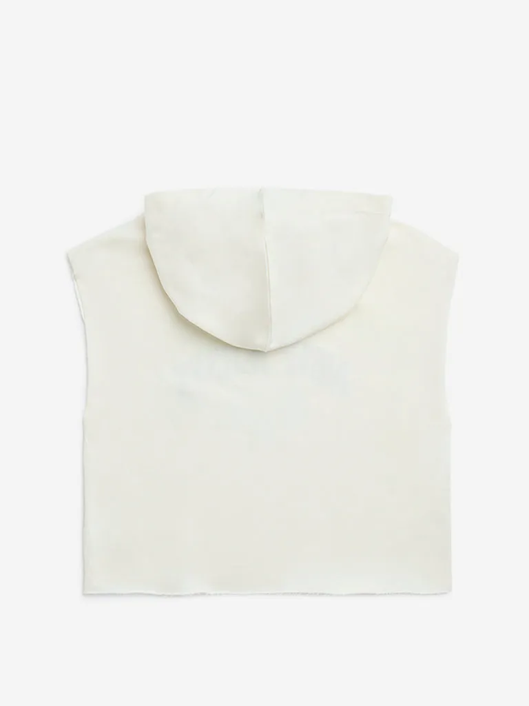 Y&F Kids Off-White Text Design Cotton Hoodie
