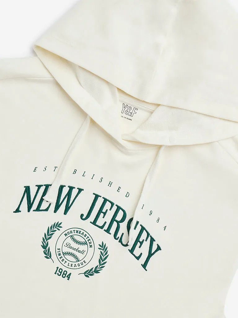 Y&F Kids Off-White Text Design Cotton Hoodie