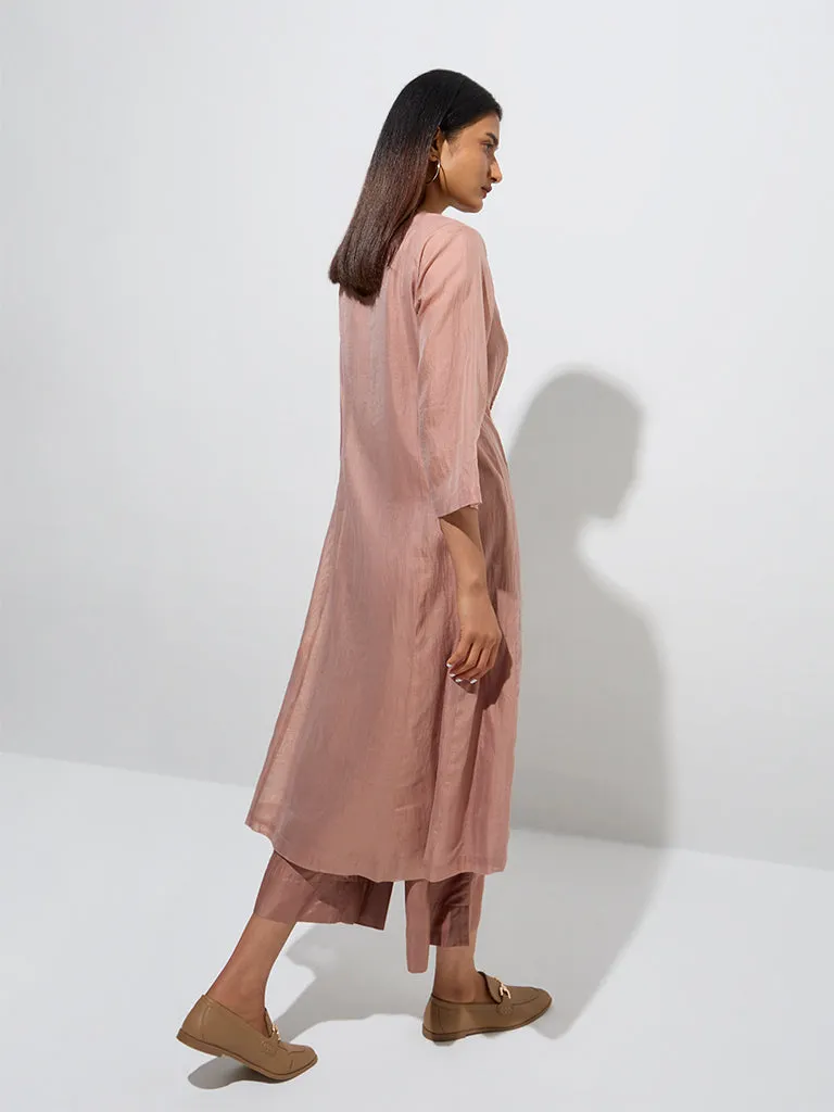 Zuba Dusty Pink Embroidered A-Line Kurta with Inner